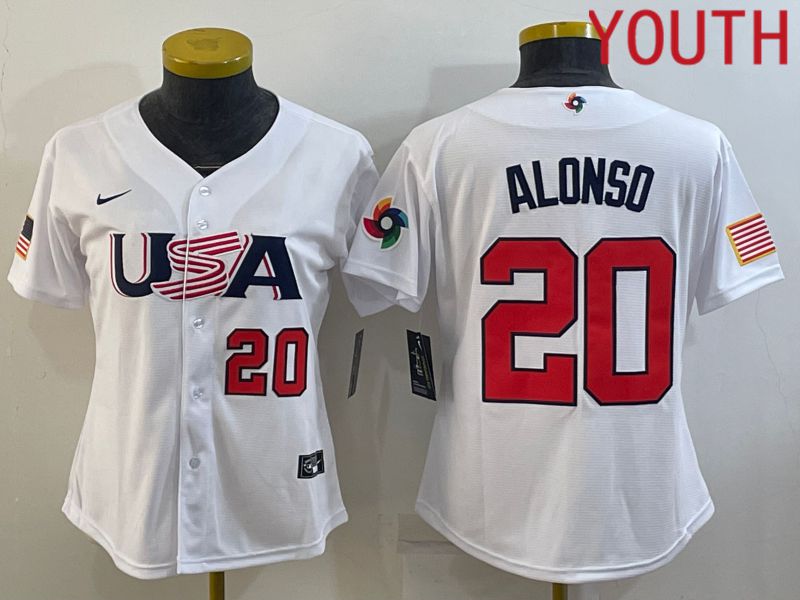 Youth 2023 World Cub USA #20 Alonso White MLB Jersey3->women nfl jersey->Women Jersey